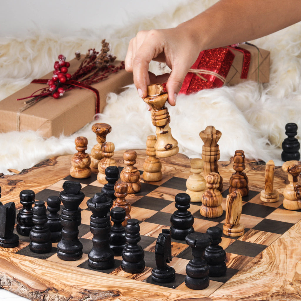 Handmade Olive Wood Chess Board - Wooden Chess Set with Hand Carved Chess  Pieces - Artisraw