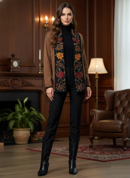 PERUVIAN PERFECTION - SW-63 Reversible Floral Alpaca Knit Sweater