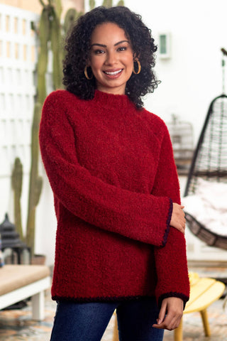 NOVICA - Sumptuous Warmth In Red Alpaca Blend Funnel Neck Sweater