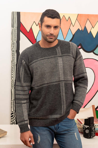 Modern Tartan Men'S 100% Alpaca Pullover Sweater