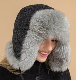 PREMIUM Unisex Baby Alpaca Fur Flap Hat - Fur Lined