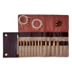Premium 5-Inch Olive Wood Interchangeable Circular Knitting Needle Set | Leather Case (29 Piece Set)