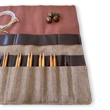Premium 5-Inch Olive Wood Interchangeable Circular Knitting Needle Set | Leather Case (29 Piece Set)