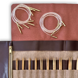 Premium 5-Inch Olive Wood Interchangeable Circular Knitting Needle Set | Leather Case (29 Piece Set)