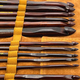 Premium Rosewood Crochet Hooks Set with Leather Carrying Case | 13 Crochet Hooks Size US E - P