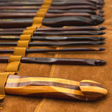 Premium Rosewood Crochet Hooks Set with Leather Carrying Case | 13 Crochet Hooks Size US E - P