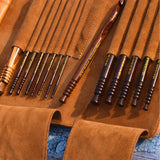 Premium Rosewood Crochet Hooks Set with Leather Carrying Case | 13 Crochet Hooks Size US E - P