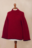 NOVICA - Sumptuous Warmth In Red Alpaca Blend Funnel Neck Sweater