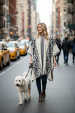 Black Grey Diamonds Alpaca Poncho