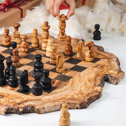 Handcrafted Olive Wood Chess Set with Natural