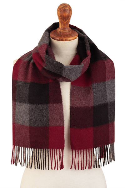 Handmade Red Squared 100% Baby Alpaca Scarf