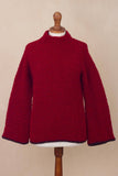 NOVICA - Sumptuous Warmth In Red Alpaca Blend Funnel Neck Sweater
