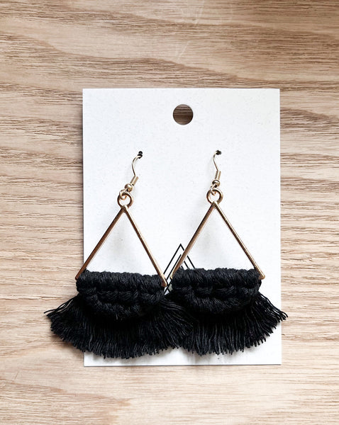 Macrame Cotton Black Triangle Earrings