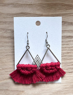 Macrame Cotton Red Triangle Earrings