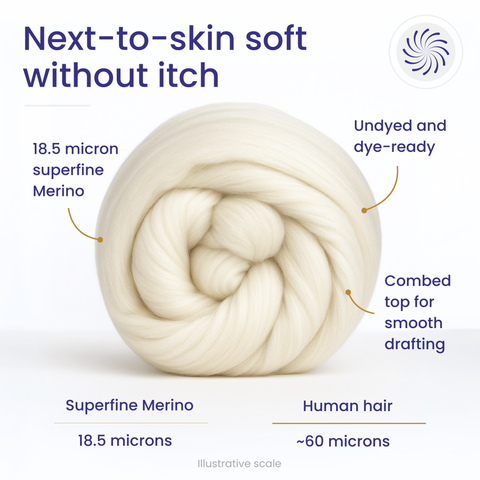 Wool Softness Scale Superfine Merino Wool | 18.5 Micron Combed Top – Lodi Alpacas Uptown
