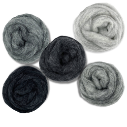 Grey Spectrum Carded Corriedale Wool Sliver Variety Pack