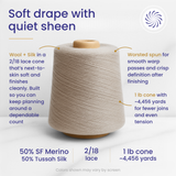 Revolution Fibers Zephira Wool-Silk 1lb Cones | 2/18 Lace Weight Yarn | 50% Superfine Merino Wool & 50% Tussah Silk