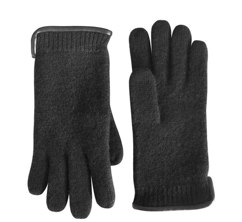 100% Virgin Wool Unisex Gloves with Genuine Leather Trim